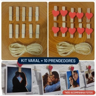 10 Mini Prendedores + 1mt de Fio de Sisal para varal de fotos em Oferta na Shopee