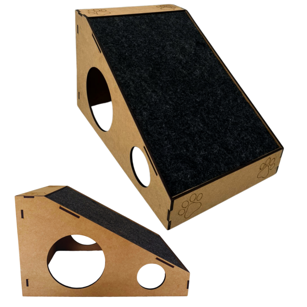 Arranhador para Gatos Cachorros Divertida Anti Stress Com Carpete Preto Brinquedo Pet Madeira Mdf Felinos Rampa Escada