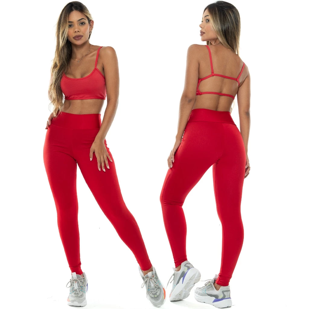 Conjunto Fitness Feminino Calça Legging Forrada E Top Costa Nua Gringa Zero Transparência 080+124 — imagem 1