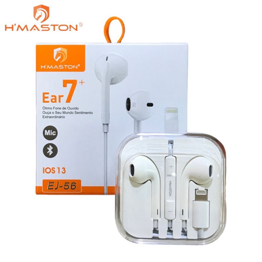 Fone de Ouvido Com Fio Para Iphone Apple Lightning 7, 8 Plus, X, 11 12 13 14 Pro IPad Ear7 EJ-56 H'Maston (Bluetooh ON) em Oferta na Shopee