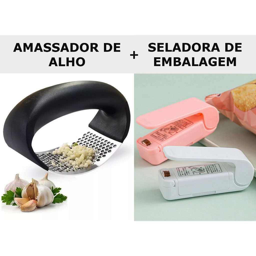 KIT cozinha 1 seladora + 1 amassador de alho coisas diferentes para casa seladora de embalagem