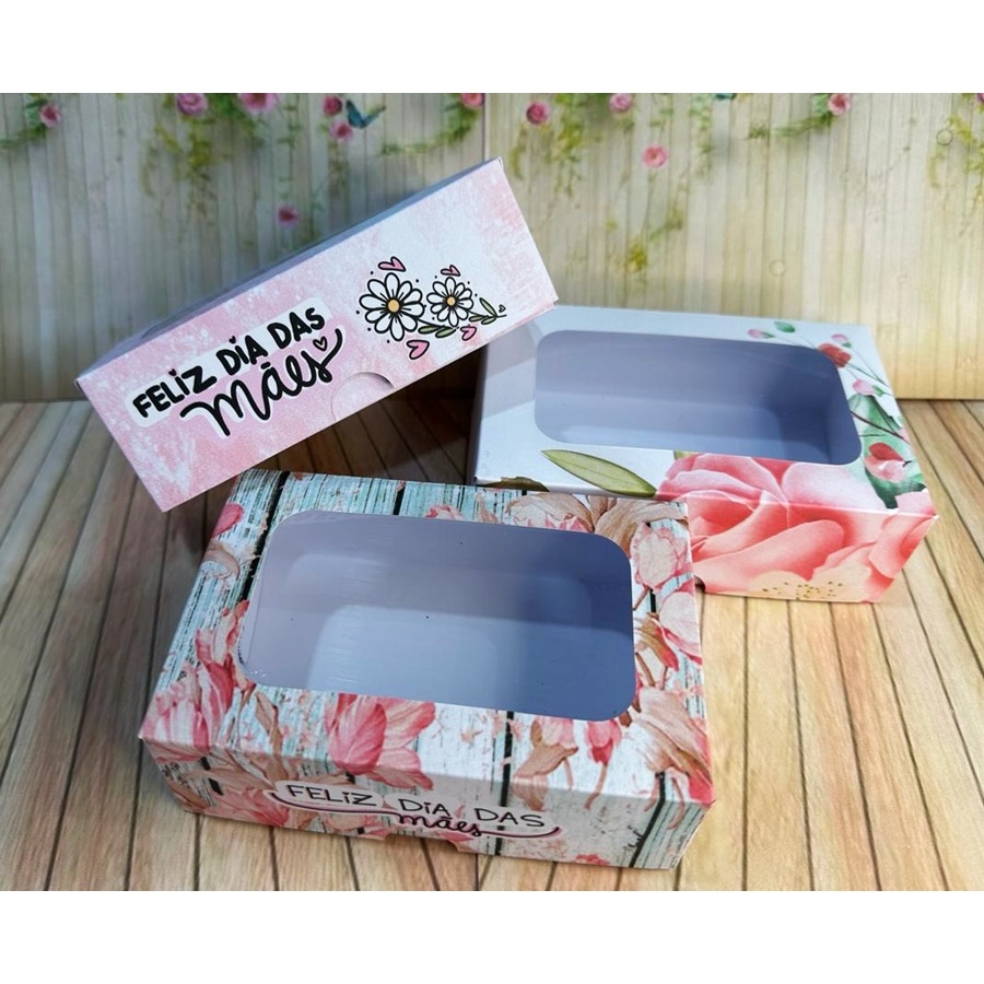10 Caixas Embalagem com visor acetato  para doces presentes Lembrança Dia das Mães em Oferta na Shopee