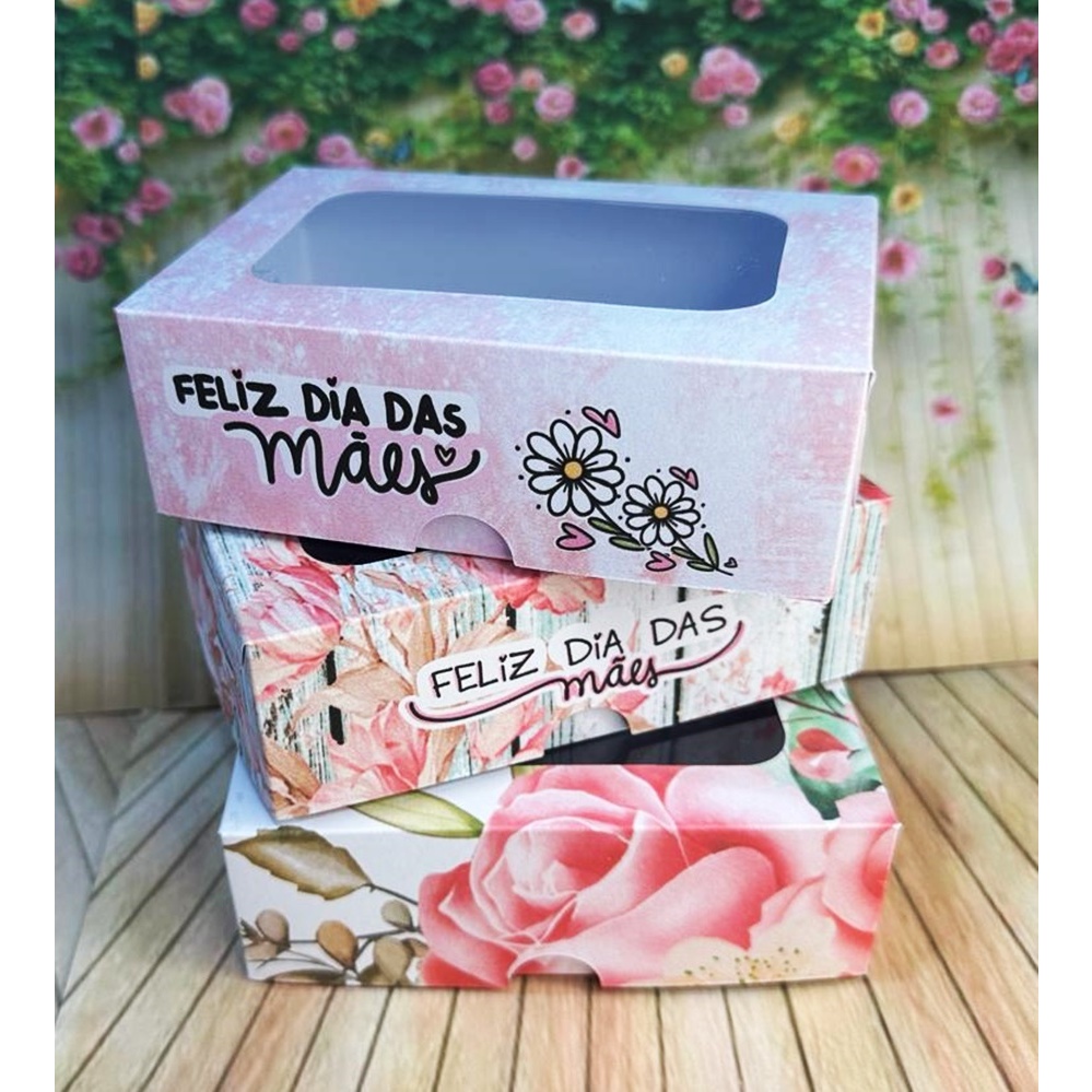 Caixa Embalagem para doces com visor de acetato Lembrança Dia das Mães