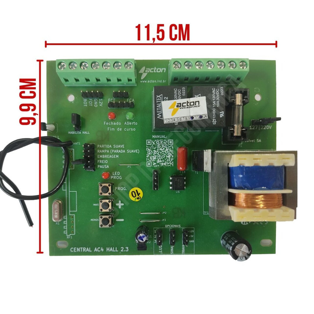 Placa Central Rossi Hall para Motor Portão Eletrônico Com Rampa Rossi Sensor Hall Bivolt Kxha30fs