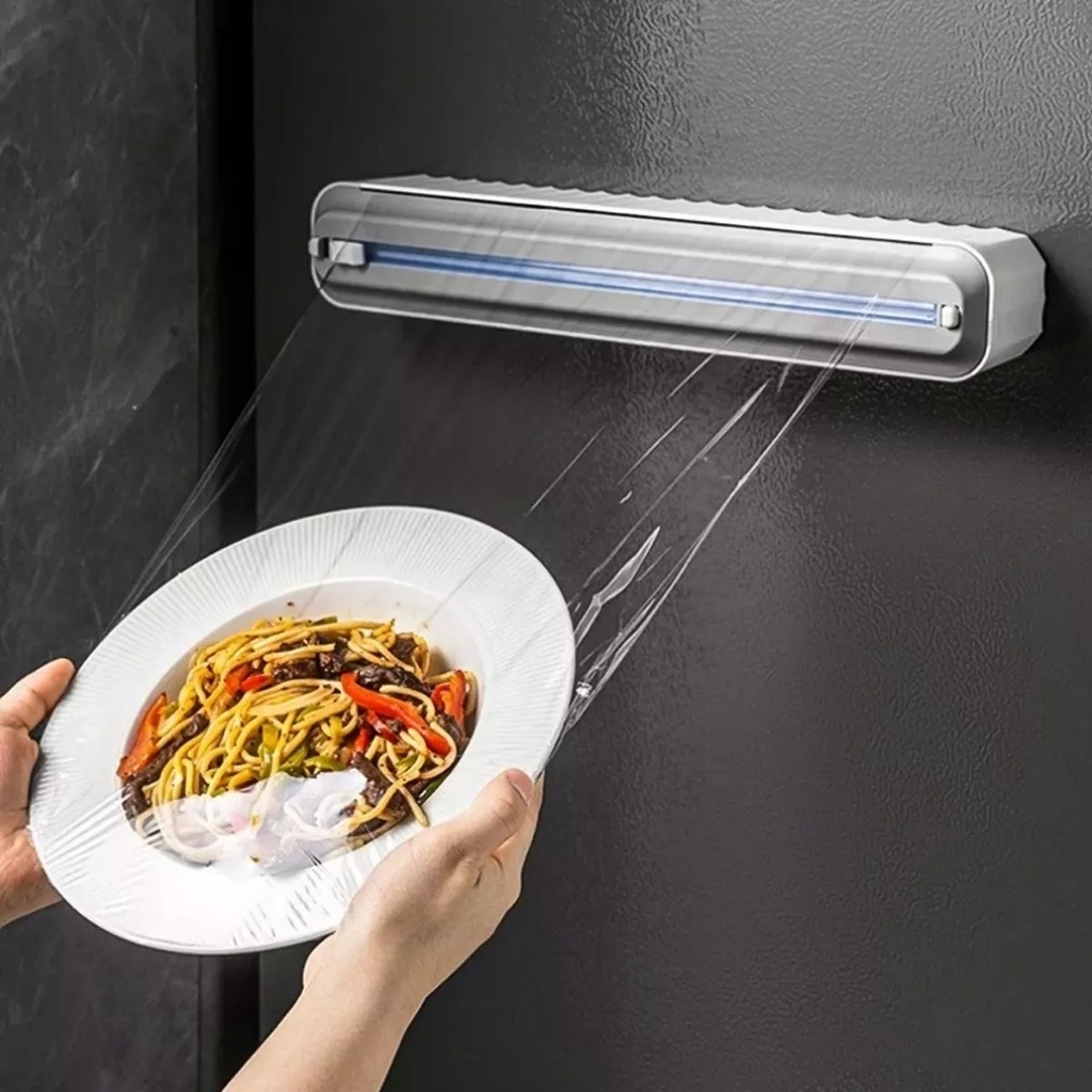 KIT 2 Cortadores Plástico Filme PVC Suporte Ajustável Dispenser Descartável Ventosa Aderente Selador