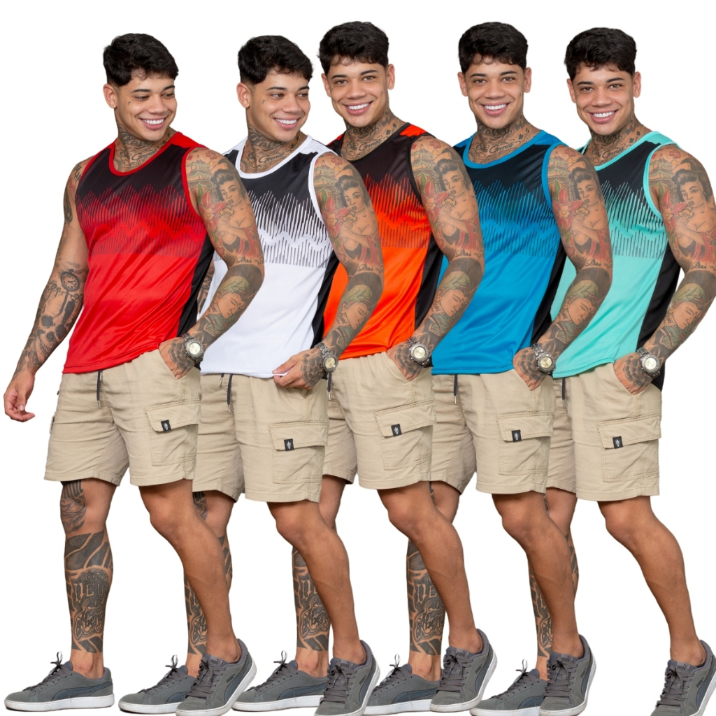 5 Camisas REGATA MASCULINA ESPORTIVA CAMISETA P/ACADEMIA CAMINHADA CORRIDA ESPORTES FITNESS