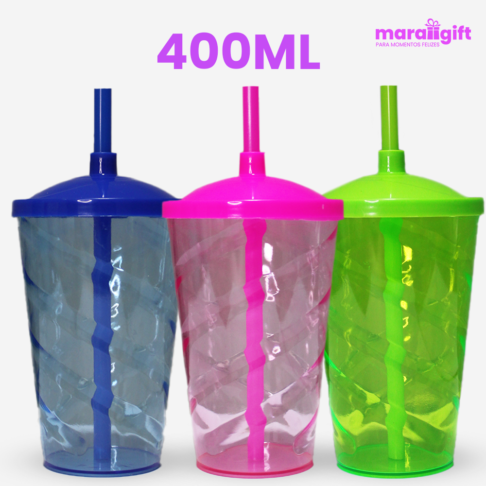 25 à 40 Copos Twister 400ml, Para Festas E Eventos, Coloridos Com Tampa E Canudo coloridos, Bebidas, Copos Plásticos