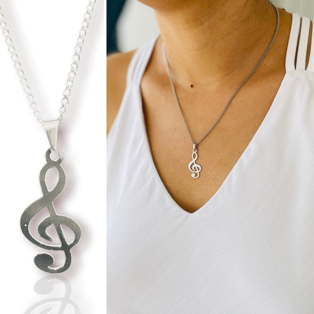 Corrente Feminina Pingente Música Clave de Sol Corrente Feminina Clave de Sol Em Aço Inoxidável em Oferta na Shopee