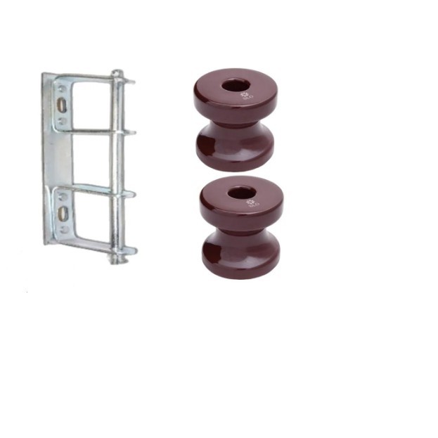 Kit Suporte Rex Galvanizado Com 2 Isoladores De Cerâmica Roldanas Para Postes