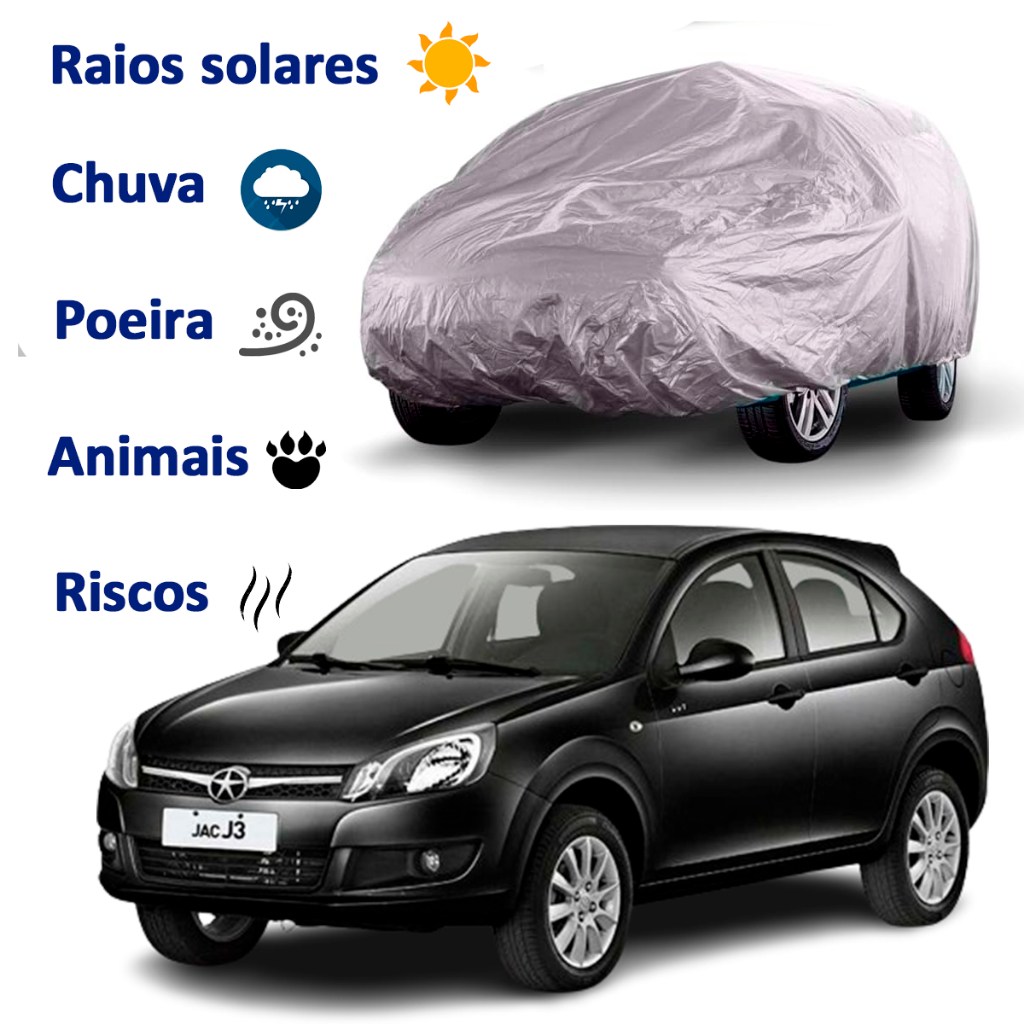 Capa de Cobrir Carro Jac J3 Impermeável Proteção Total 100% Sol, chuva, riscos.