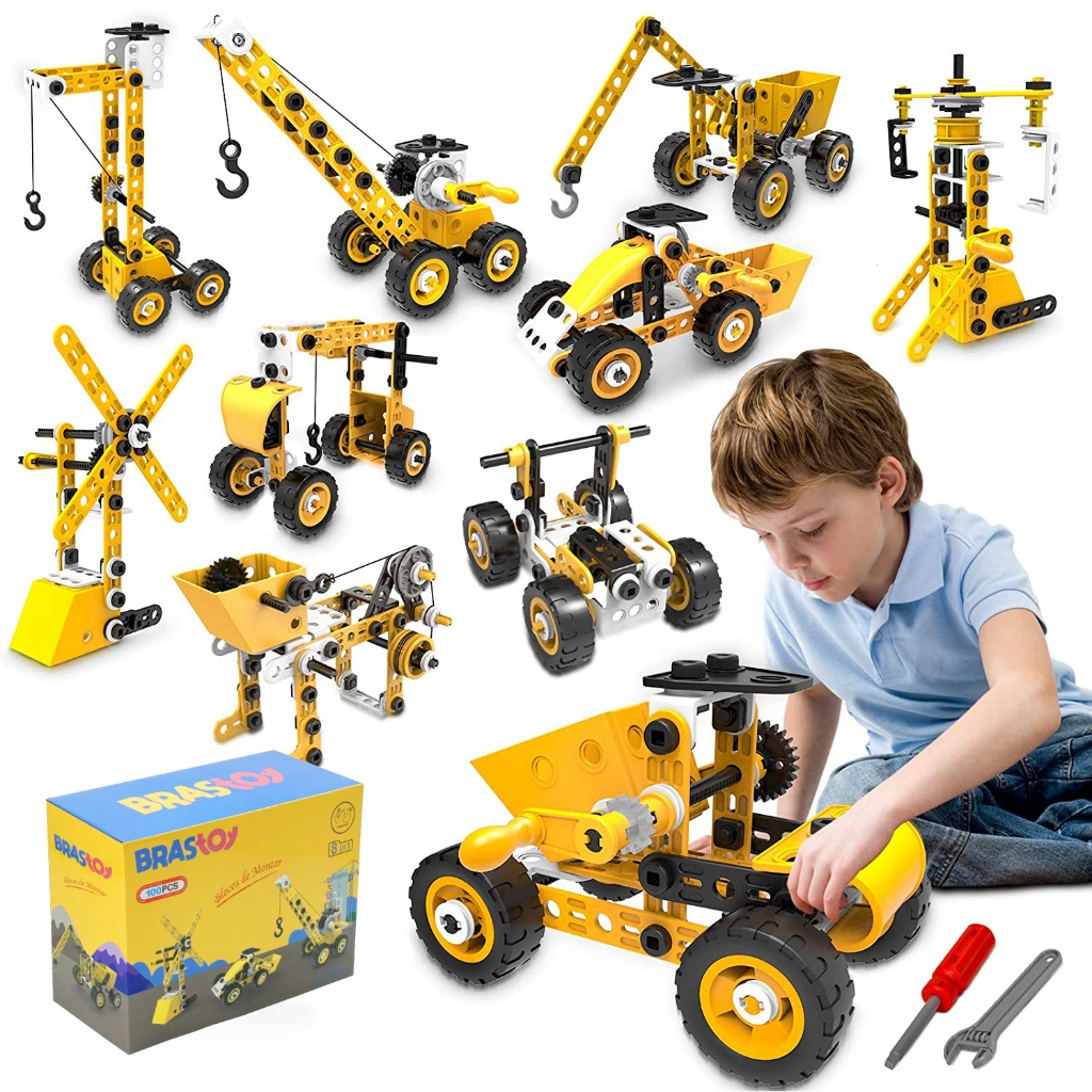 Brastoy Blocos De Montar Brinquedos De Engenharia 100 Peças Em Caixa em Oferta na Shopee