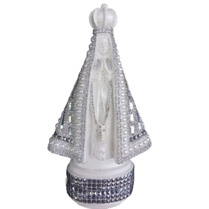 Imagem Nossa Senhora Aparecida 22cm toda em Perola Branca e pedraria Prata Portuguesa!