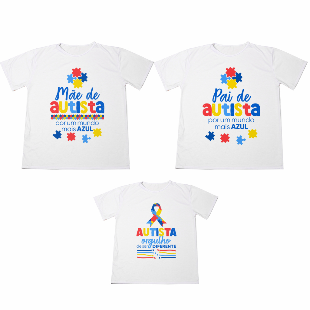 Kit 3 Camisas Personalizadas Camisas Personalizadas Autismo Pai , Mãe, Filho   Adulto Infantil  Blusa Estampada Ótimo Acabamento e Durabilidade Anti-Pilling 100%Poliéster PROMOÇÃO Plus Size