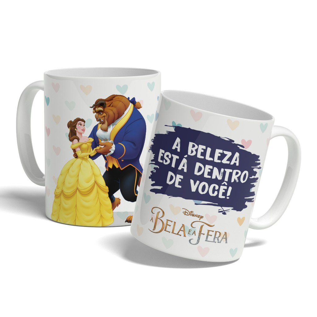 Caneca Personalizada Bela e a Fera 325ml | A Beleza Está Dentro de Você | Presente Criativo Disney