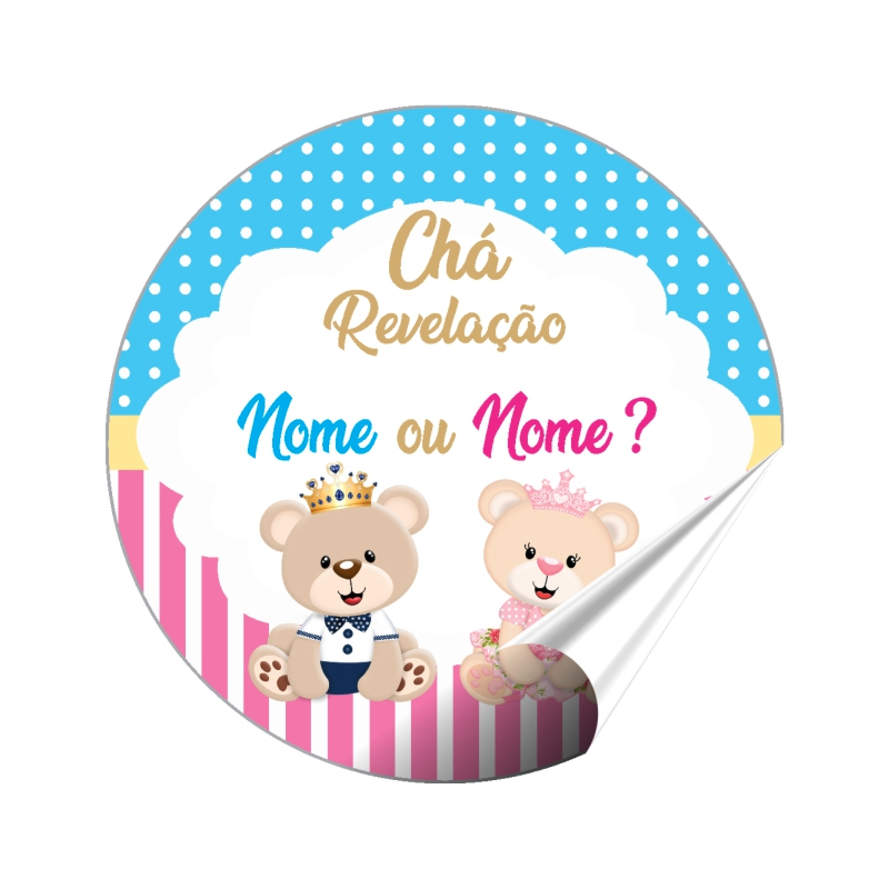 50 Adesivos Chá Revelação de Ursinhos Tamanho 5x5 cm Rótulos Personalizados