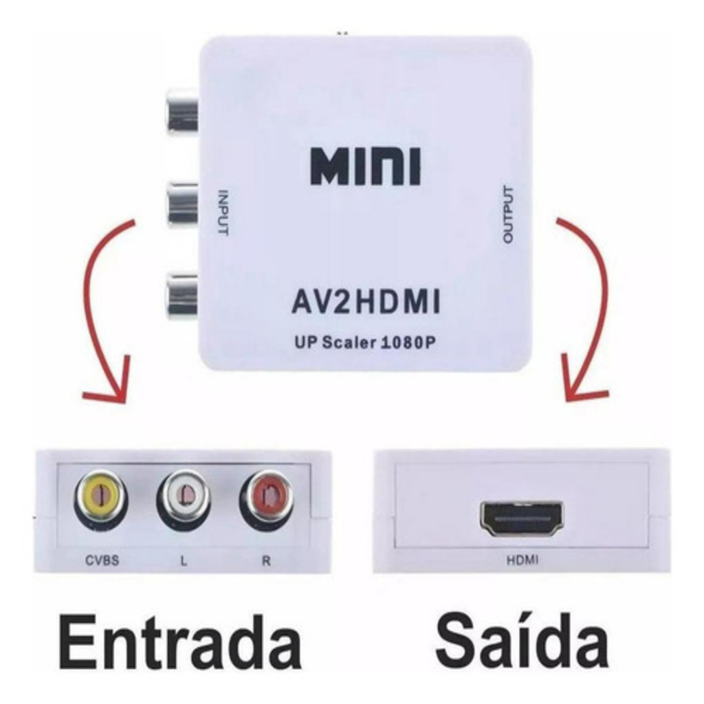 Conversor Rca Adaptador De Áudio E Vídeo Av A Hdmi Av2hdmi