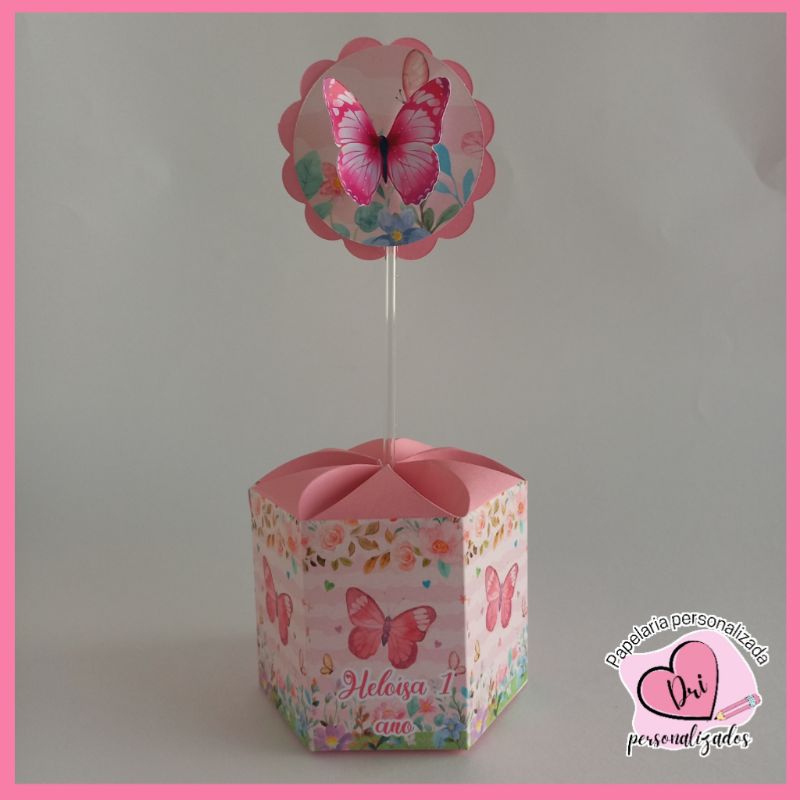 kit 10 centro de mesa caixa sextavada jardim encantado das borboletas centro de mesa personalizado com apliques