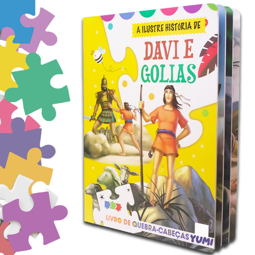 Livro Infantil Bíblico Com 3 Quebra-Cabeças Davi e Golias | Ensinamentos Bíblia Leia e Divirta-se 3 a 12 anos em Oferta na Shopee