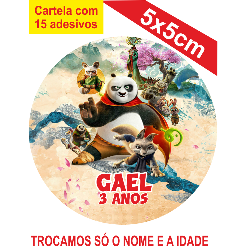 Adesivos Kung Fu Panda Personalizados 5x5cm Festa Aniversário Lembrancinha