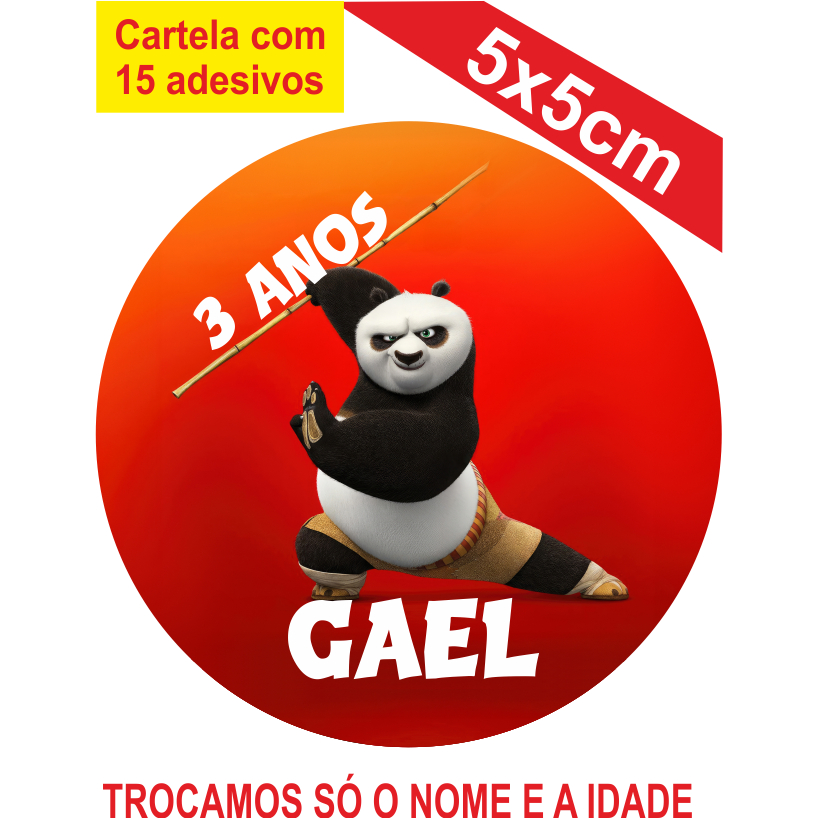 Adesivos Kung Fu Panda Personalizados 5x5cm Festa Aniversário Lembrancinha