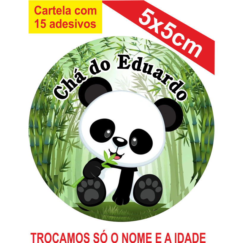 Adesivos Chá de Bebê Panda Personalizados 5x5cm Festa Aniversário Lembrancinha