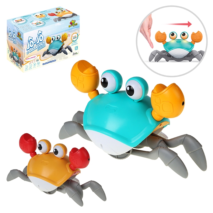 Brinquedo Interativo Bebê Caranguejo Fujão Recarregável USB incluso C/ Som Luz E