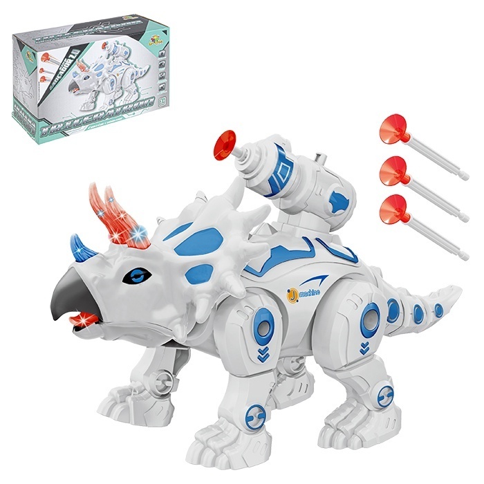 Dinossauro Triceratron Anda Lança Dardos Som Luz Original - Artbrink