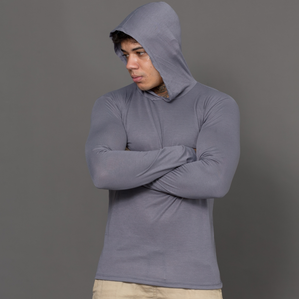 Camiseta MasculinaD Manga Longa Capuz 100%Poliéster Casual/Trabalho/Dia-Dia Lisa