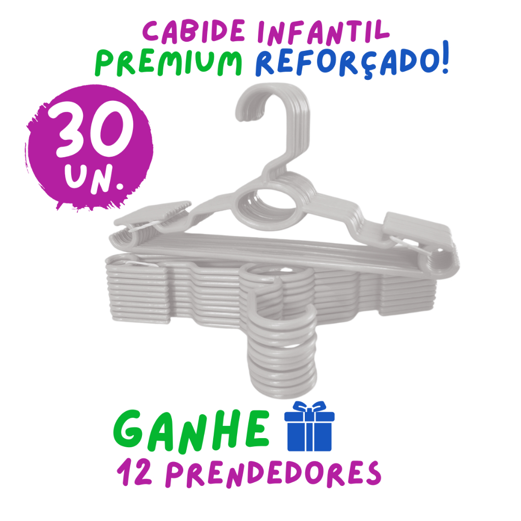 Kit 30 Cabides Infantil Bebê Baby Reforçado Branco Plástico Cruzeta Roupa Resistente Premium em Oferta na Shopee