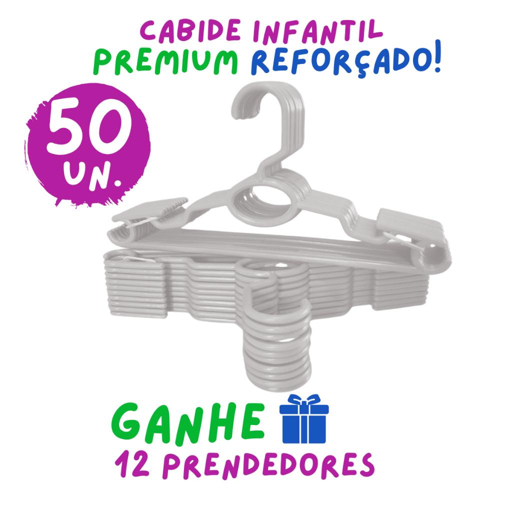Kit 50 Cabides Infantil Bebê Baby Reforçado Branco Plástico Cruzeta Roupa Resistente Premium