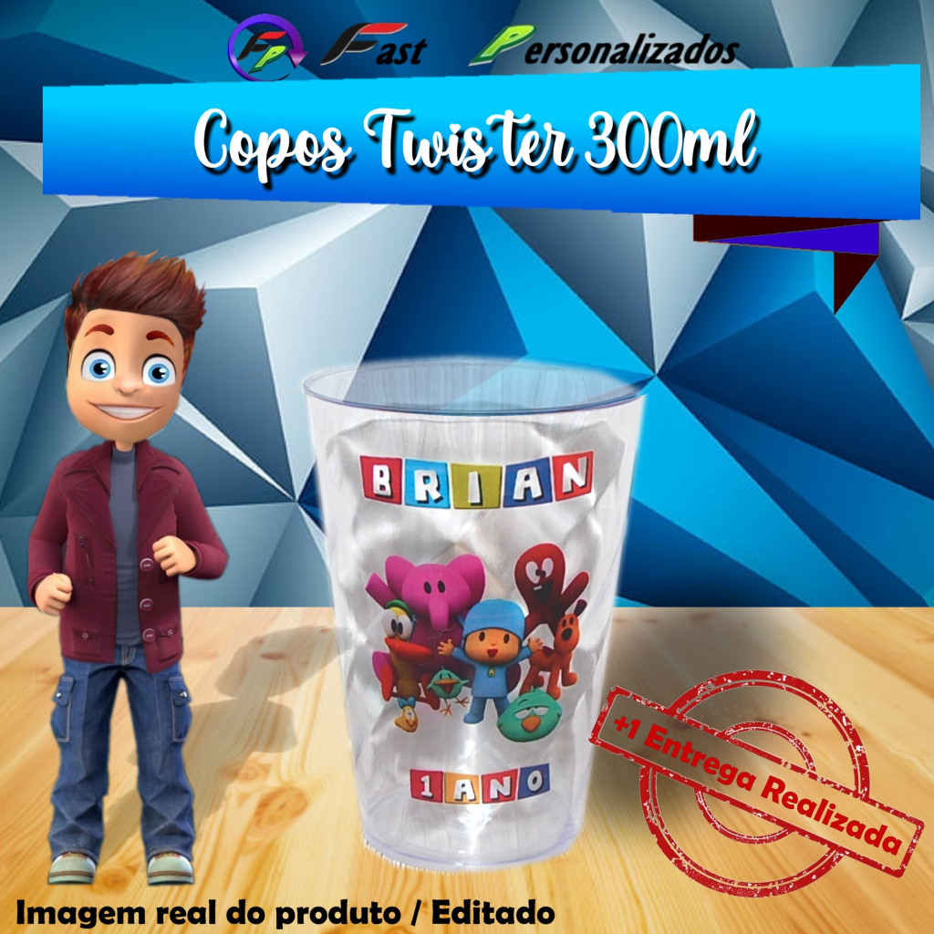 25 Copos Twister de 300ml Transparente Pocoyo