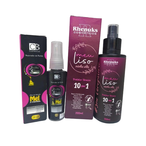 Kit Meu Liso Capilar Minha Vida 200ml  + Óleo Reparador Pontas Brilho Gloss- abacate-mel-D Pantenol 50ml