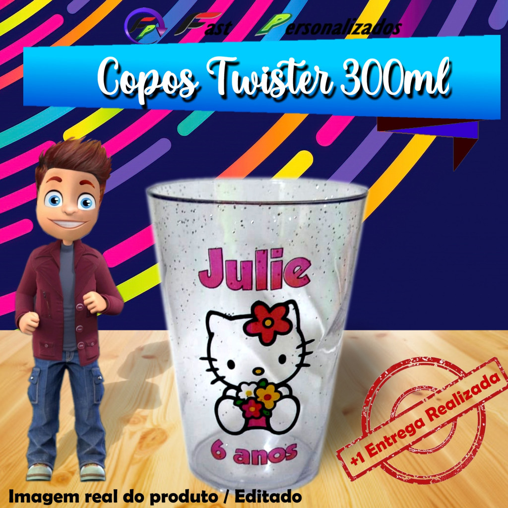 25 Copos Twister de 300ml Hello Kitty em Oferta na Shopee