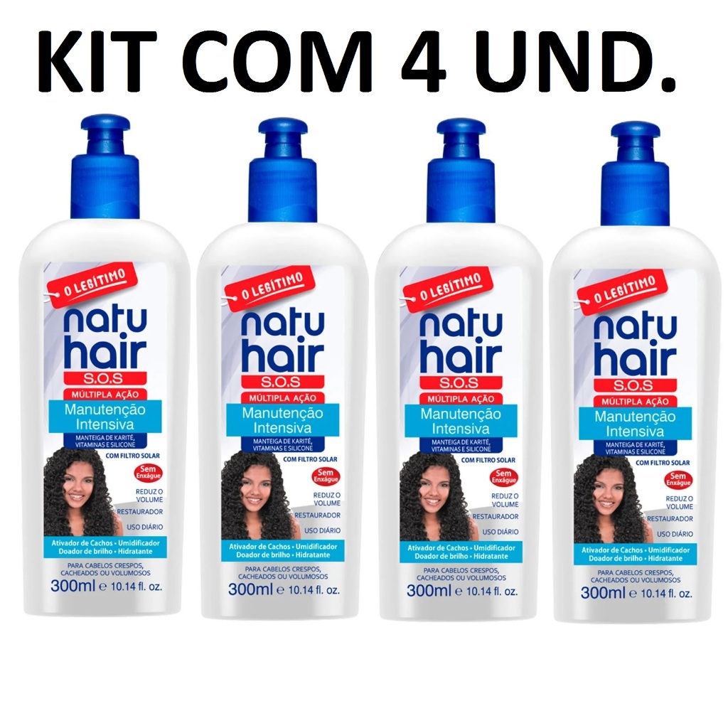KIT COM 4 Ativador De Cachos Natu Hair Sos Manutenção Intensiva 300ml