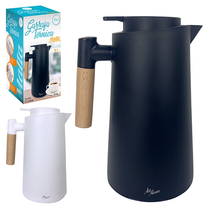 Garrafa Térmica Nórdica Malta Luxo 1 Litro Café Chá Cabo de Madeira