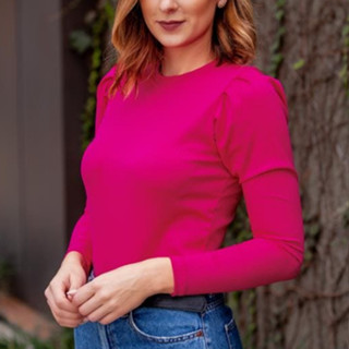 Blusa Canelada Manga Longa Princesa Pink - Blusa Princesa Manga Longa Canelada