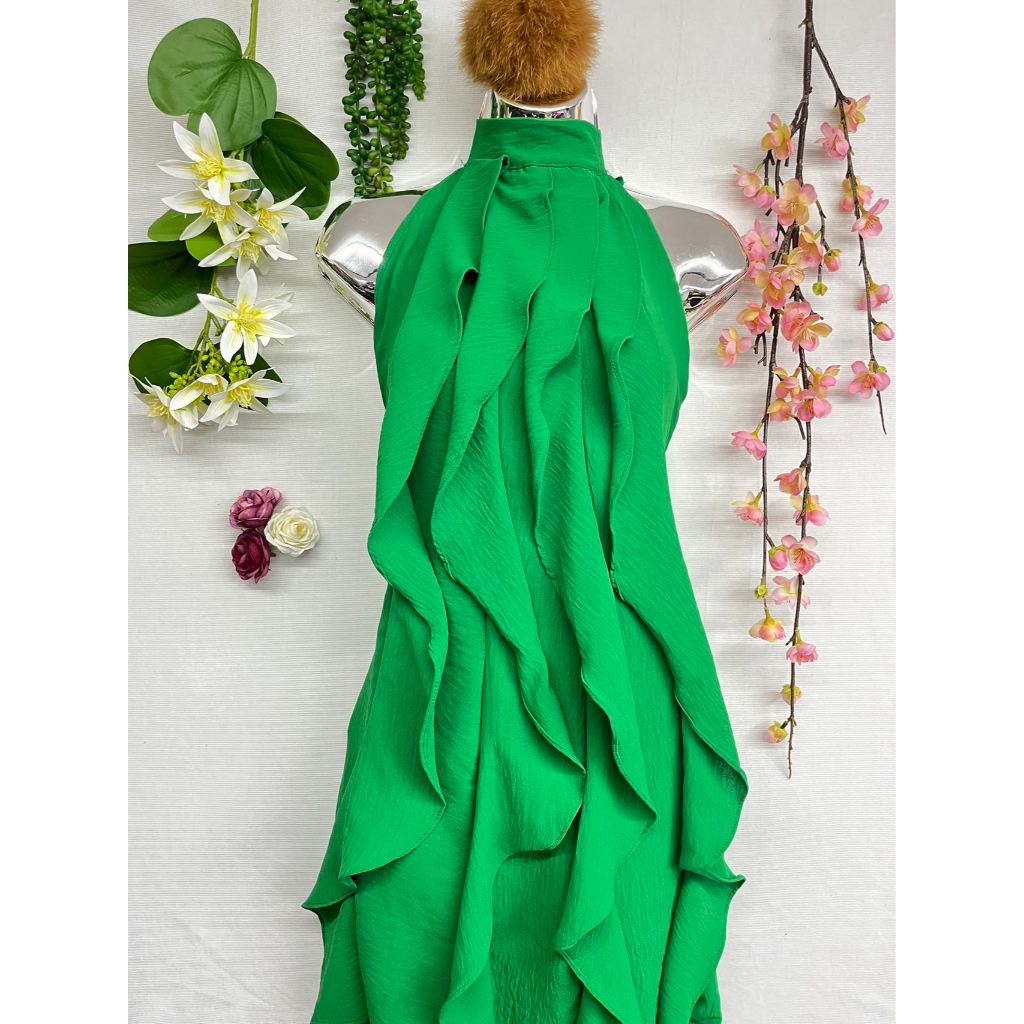 Q025Dune Luiza Vestido feminino de verão com babados e costas nuas em Oferta na Shopee