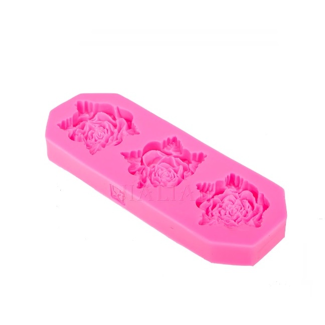 Molde de Silicone Trio de Rosas para Artesanato e Confeitaria Roseira com folha