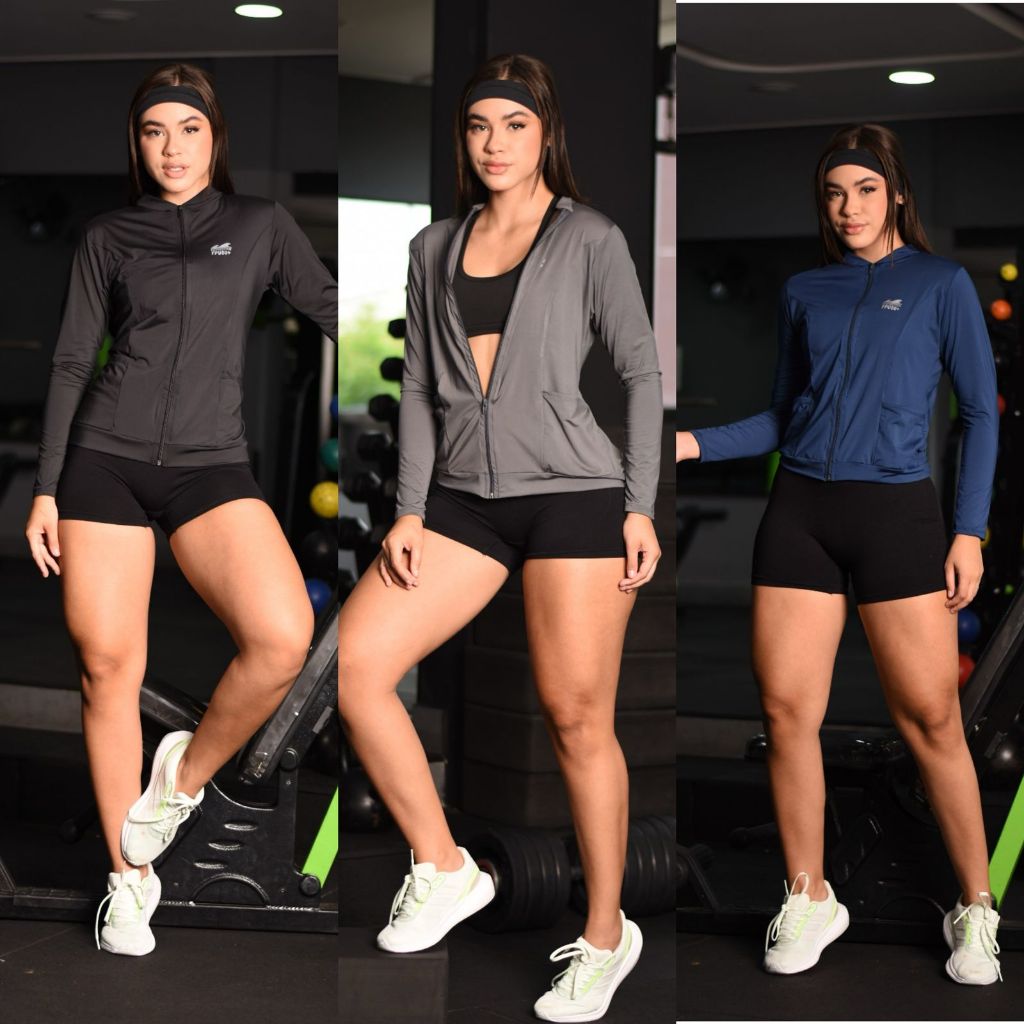 Casaco com ziper feminino Blusa Proteção Solar Uv50+ Praia Academia