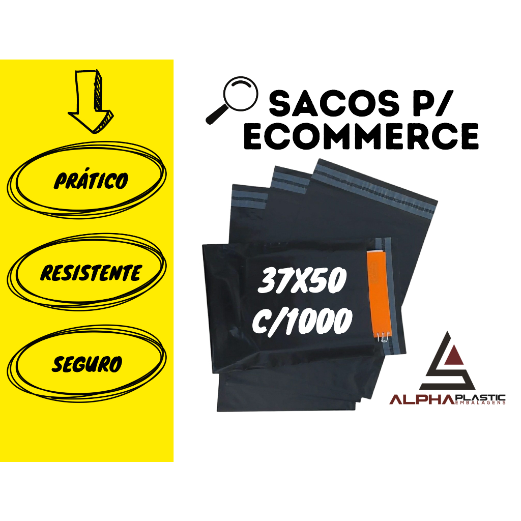 1000 Envelope de Segurança Plástico Preto 37x50 Envelope Ecommerce, Saco Ecommerce, Saco correio, Envelope Inviolável