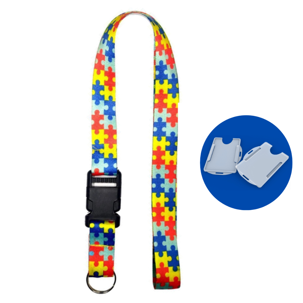 KIT CORDÃO AUTISMO AUTISTA GIRASSOL IDENTIFICAÇÃO ENGATE RAPIDO COM PORTA CRACHÁ em Oferta na Shopee