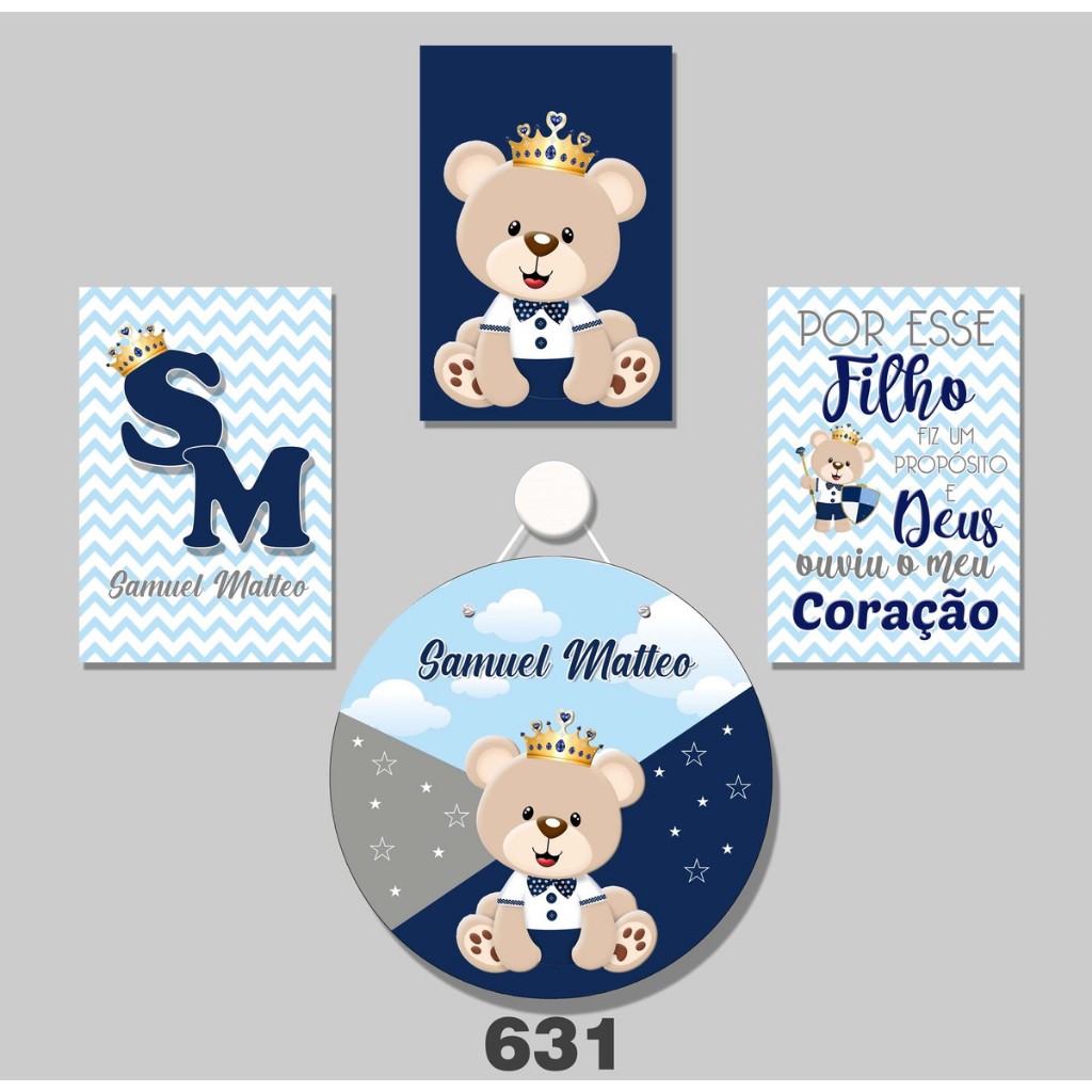 Kit Quadros Decorativos 4 Peças Infantil Frase Salmo Urso Nome Personalizado Presente Menina Menino em Oferta na Shopee