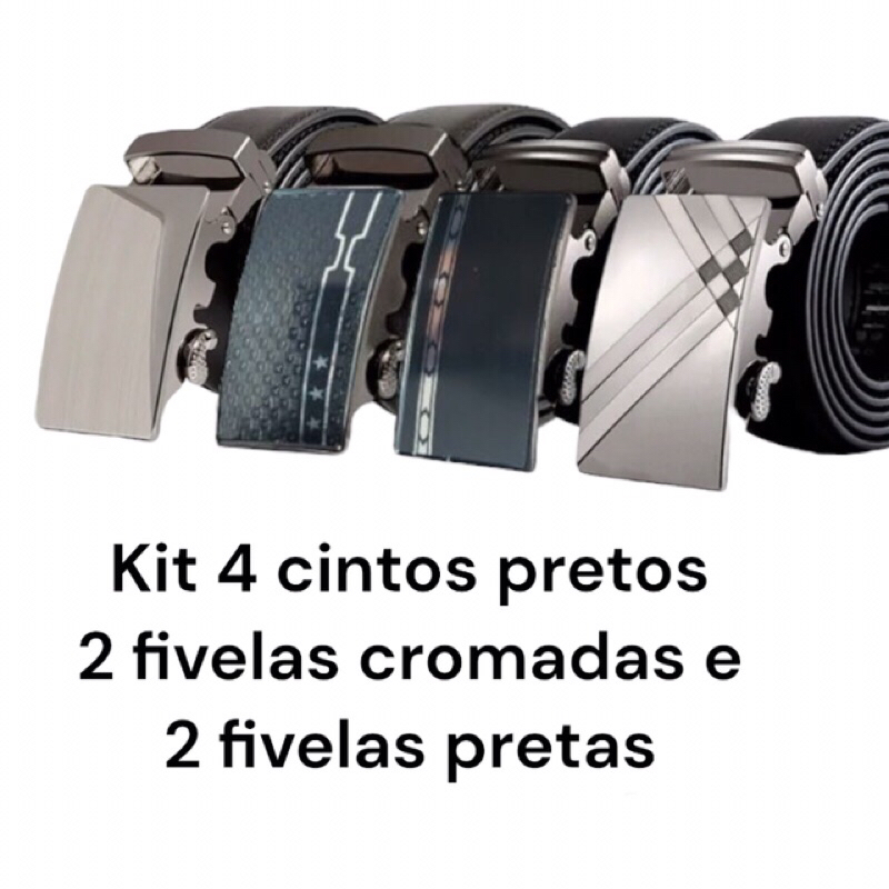 kit 4 cinto de couro preto com 2 fivelas pretas e 2 fivelas cromadas em Oferta na Shopee