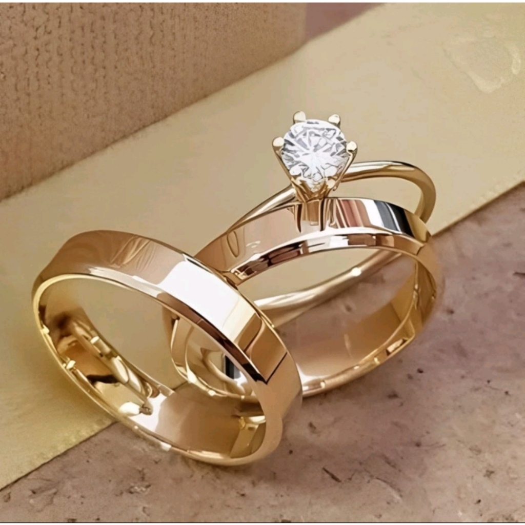 KIT PAR DE ALIANÇAS DE MOEDA ANTIGA PARA CASAMENTO E NOIVADO MAIS ANEL SOLITÁRIO E CAIXINHA 4MM