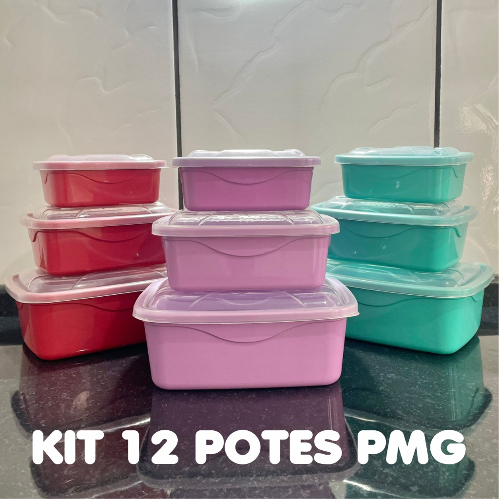 Kit 12 Potes HerméticoS 400/800/1400 ML Freezer e Micro-ondas Colors