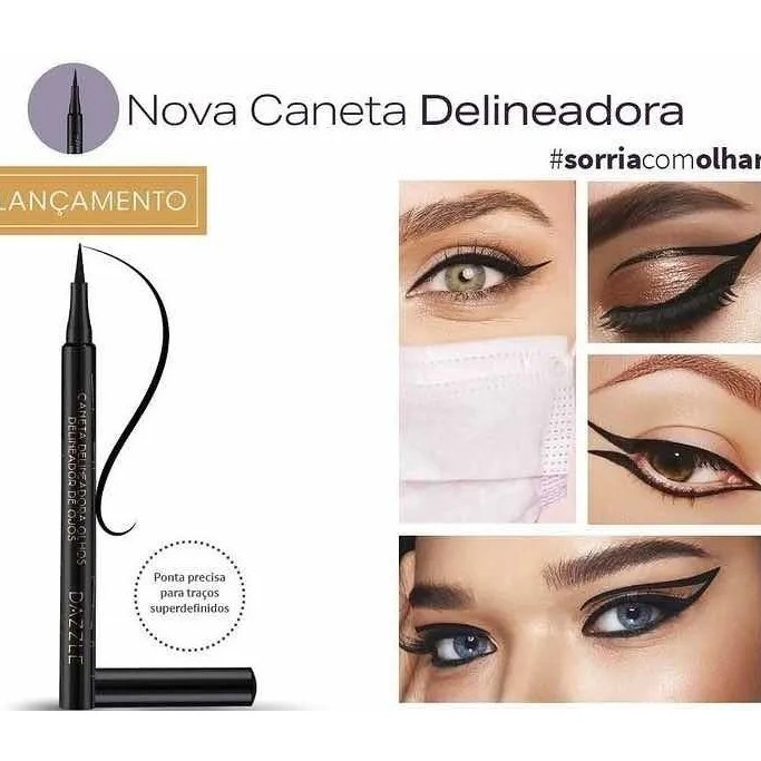 Delineador Líquido boa textura e não craquela Caneta Delineadora Preta Dazzle