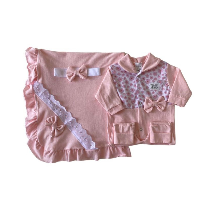 Saída maternidade menina 3 pçs 100% algodão com macacão em Oferta na Shopee