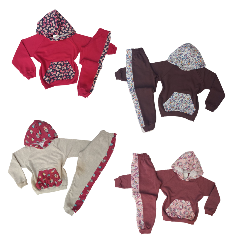 Conjunto em Moletom estampado com capuz para Menina Inverno Dia a dia frio