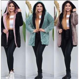 Casaco Sobretudo Teddy Pelinho Dupla Face Feminino Inverno frio jaqueta em Oferta na Shopee