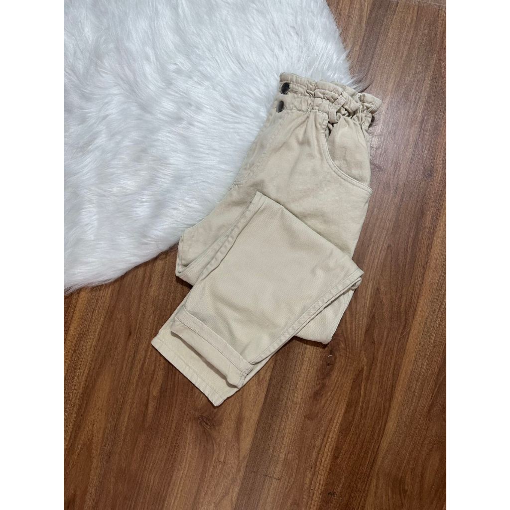 Calça Jeans Cintura Alto elástica Feminina Tecido Algodão Sem Lycra — imagem 2 de 2